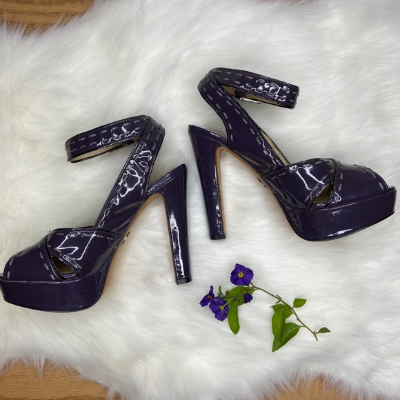 Bebe Patent Leather Peep Toe Platform Heels 8 - Picture 2 of 7